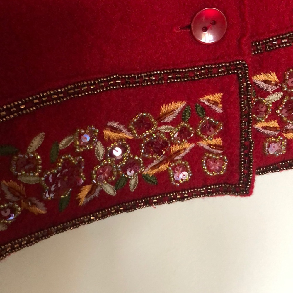 Talbots Red 100% Wool Beaded Jacket Blazer  Lg Beautiful Holiday Party Perfect - Picture 2 of 7